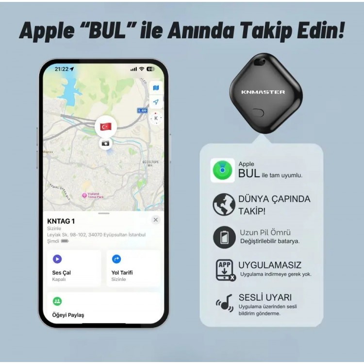 KNMASTER KNTAG 1 – Apple – Android Uyumlu Akıllı Takip Cihazı